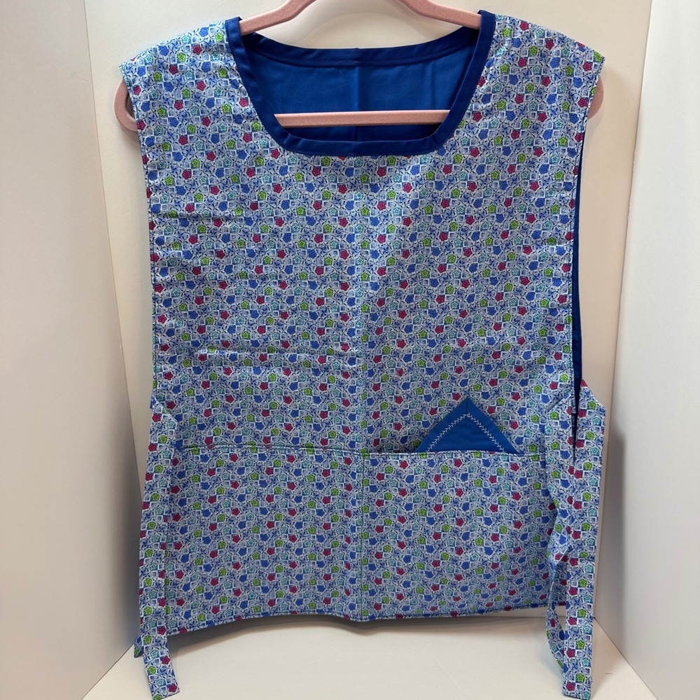 Handmade Tabard Apron Blue Pink Green Geometric Smock‎ Two Pocket